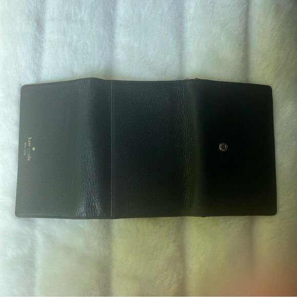 Black Pebbled Leather Large trifold Kate Spade Wallet - Picture 7 of 16